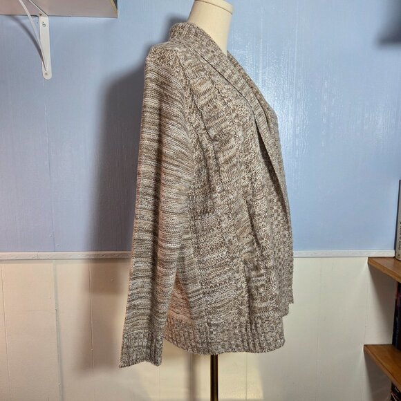 Jason Maxwell Large Heathered Tan White Open Longsleeve Fall Cardigan Sweater - Picture 4 of 10